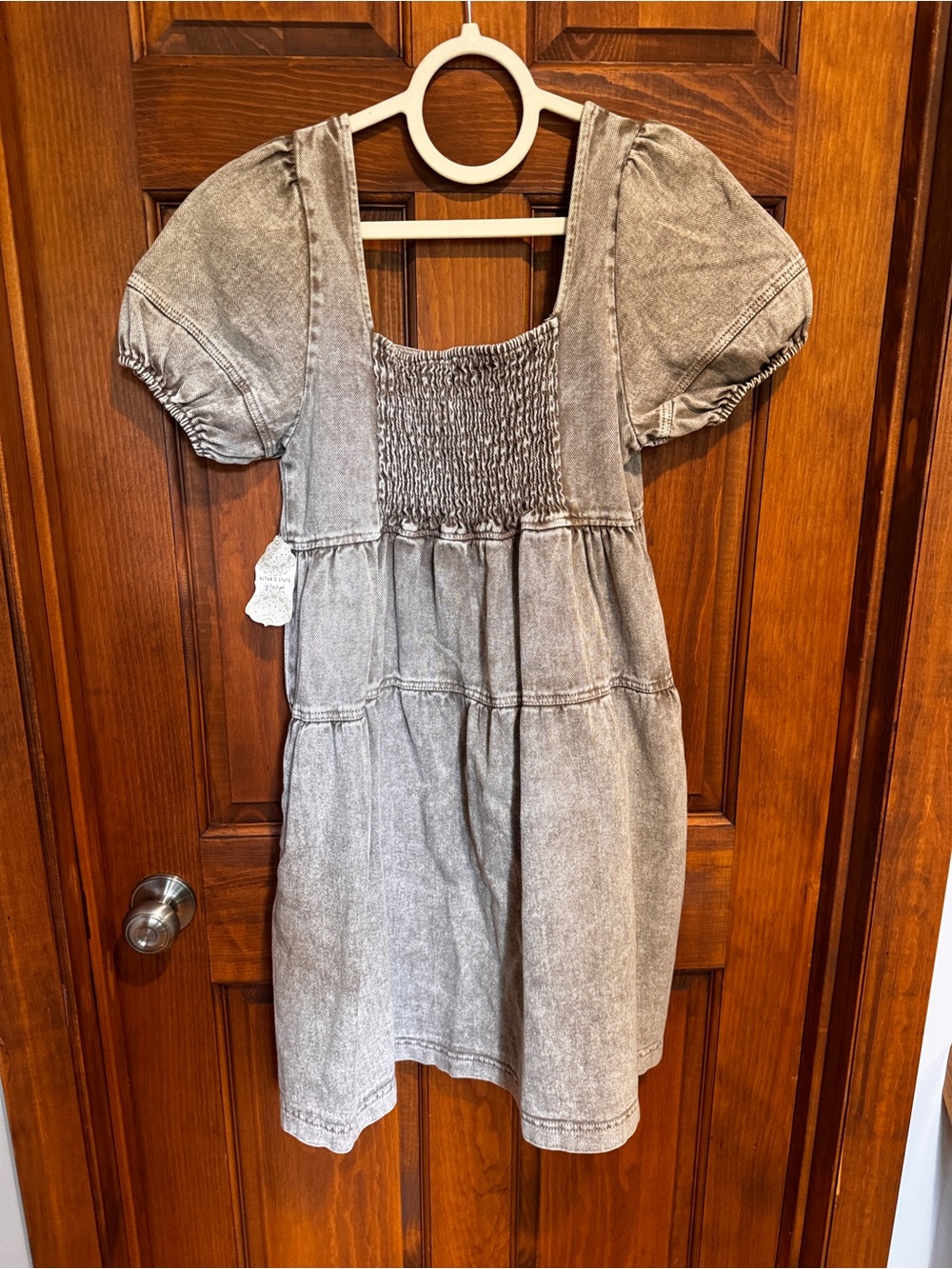 Altar'd State Washed Brown Puff-Sleeve Tiered Mini Dress - Picture 8 of 10